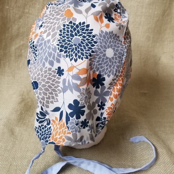 Blue & Grey Flower Chrysanthemum Scrub Cap - Picture 3 of 4